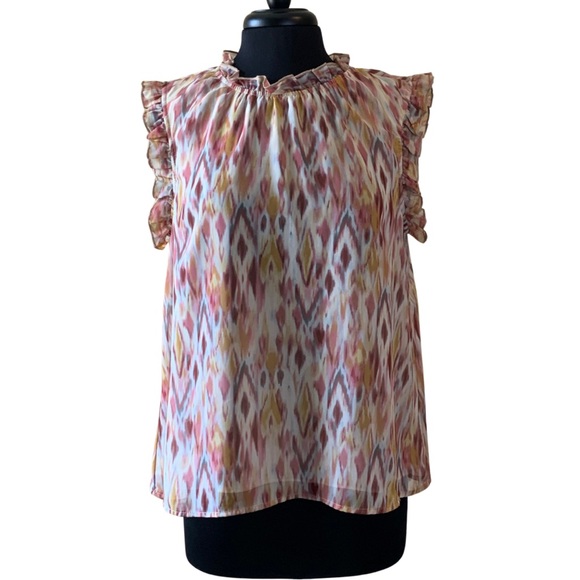 Roan + Ryan Tops - ROAN + RYAN Blouse Sleeveless Large Ruffle Peach Clay EVEREVE